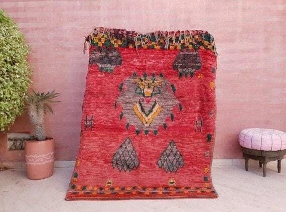50% OFF CLOSING SALE Vintage Moroccan Rug 5.6x6.7 incredible Abstract Muted Rug "That Face" Striking vintage Boujaad Rug | Boujad rugs