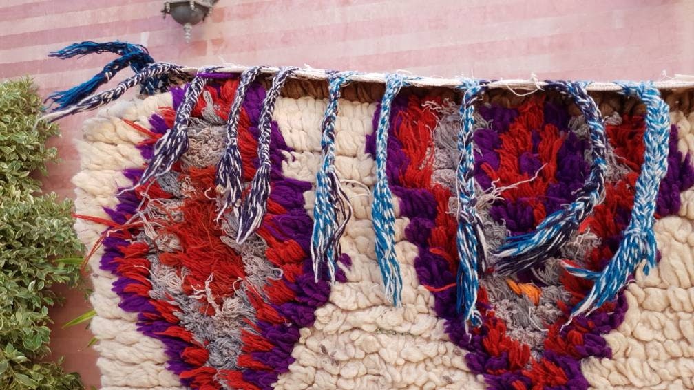 Vintage Moroccan rug, Unique Statement hallway rug, beige Cream runner rug, brown boujaad rug, boucherouite rug, morocco rug