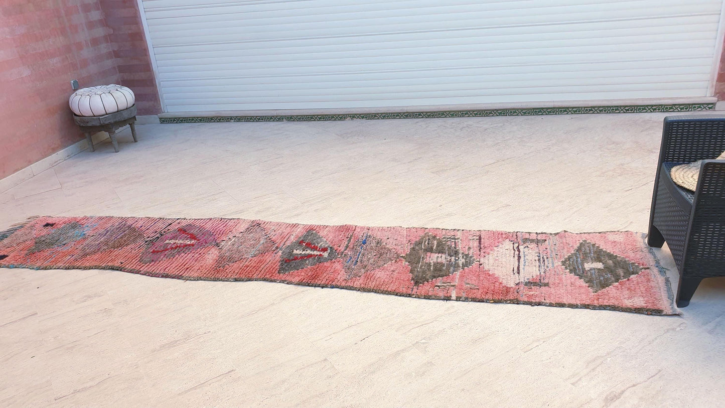 50% OFF CLOSING SALE Vintage Moroccan Rug 2.2x11.8 Stunning Moroccan boujaad Runner Rug, blush pink rug, long hallway rug Abstract carpet
