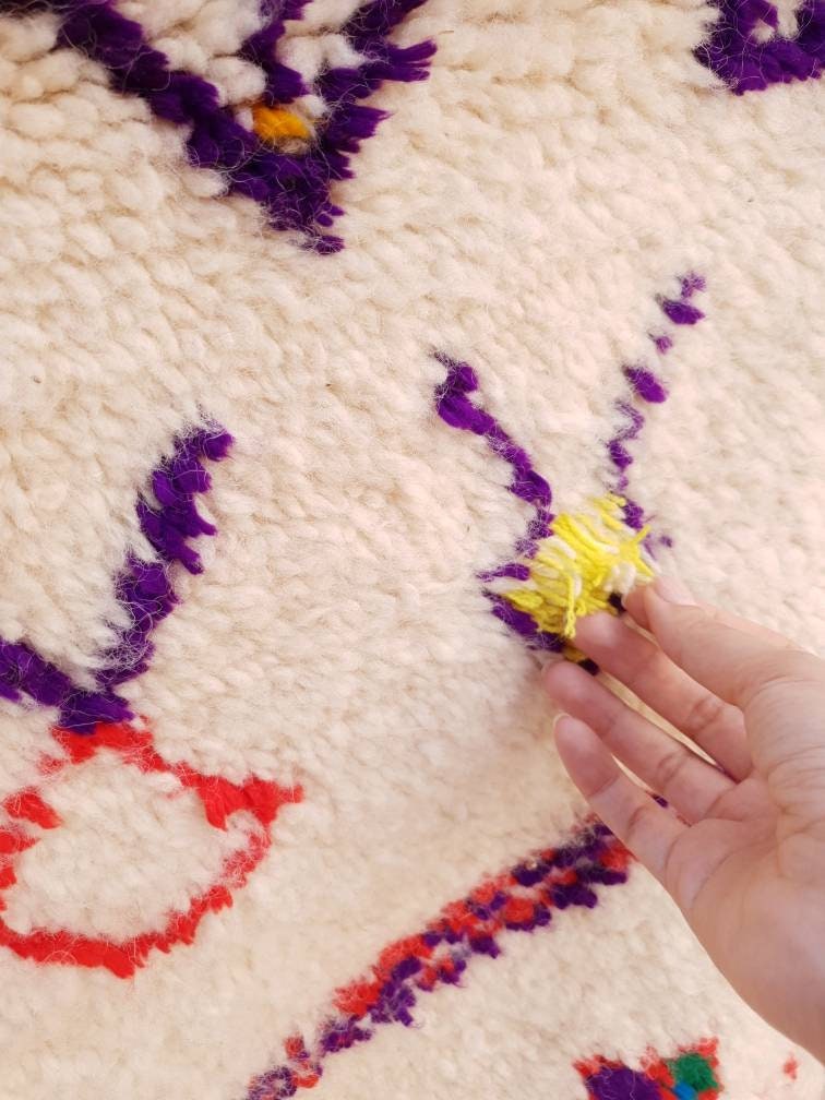 Finest Moroccan Rug 3.6x5 Soft Azilal Rug "Heart at Home" Authentic Berber carpet Nursery morrocan Rug Beni Ourain rug, living room rug