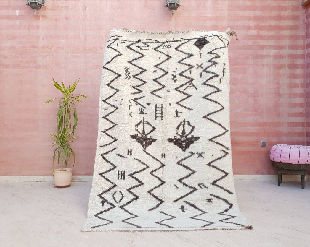 50% OFF CLOSING SALE Moroccan Rug 4.7x7.5 Natural rug Fine Beni Ourain Rug, fluffy living room rug bedroom rug nursery rug black neutral rug