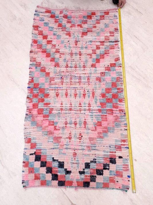 50% OFF CLOSING SALE Vintage Moroccan rug 3x5.8 Gorgeous Pink Blush Pink checkered rug | Coral Boujaad hallway rug boujad colorful rug |
