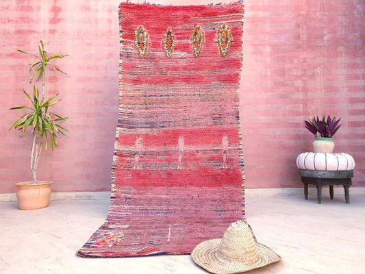 stunning Vintage pink rug 3.8x9 abstract blush pinks and corals unique moroccan boujaad gem!