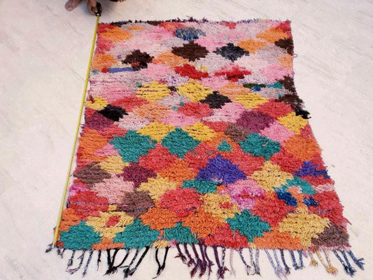 50% OFF CLOSING SALE Vintage Moroccan Rug 4.7x5.6 Unique Super Pretty Colorful Boucherouite Rug, Abstract Rug, Authentic berber rug