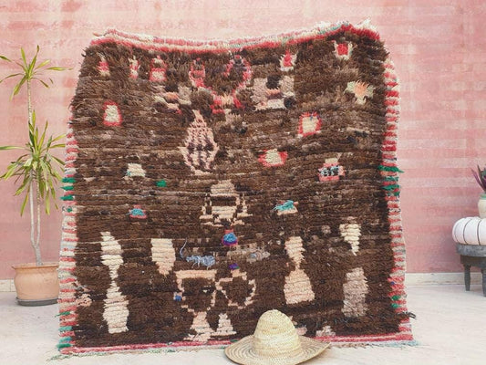 50% OFF CLOSING SALE Vintage Moroccan Rug 5.5x5.3 Gorgeous Square Boujaad rug, Beige Brown  Coral Abstract Wool Rug, squarish boujad rug