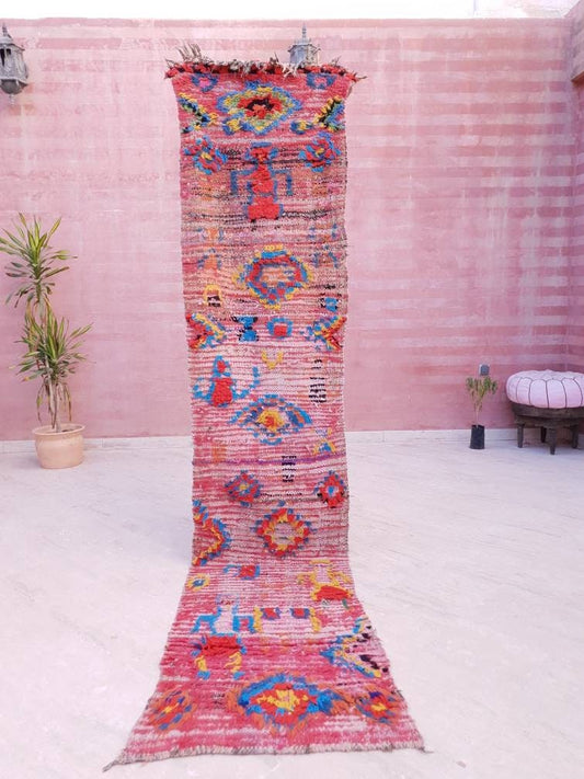 50% OFF CLOSING SALE Vintage Moroccan Rug  2.1x10 Incredible Boujaad runner rug, Abstract hallway rug colorful rug morocco berber rug