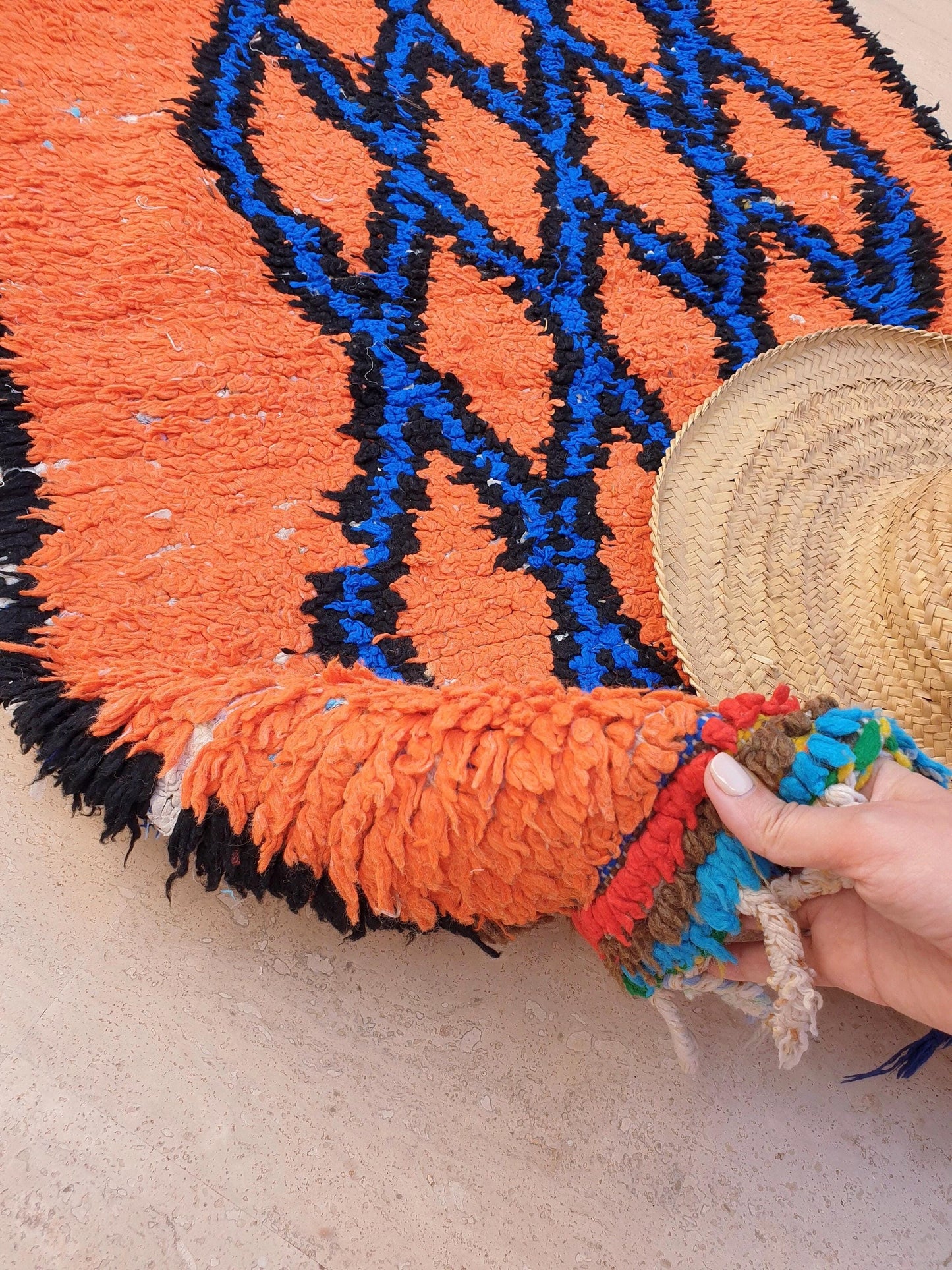 50% OFF CLOSING SALE Stunning Moroccan Runner Rug 2.8x6.5 Super Pretty Boujaad rug, Artistic Blue Papaya Orange Geometric Hallway rug
