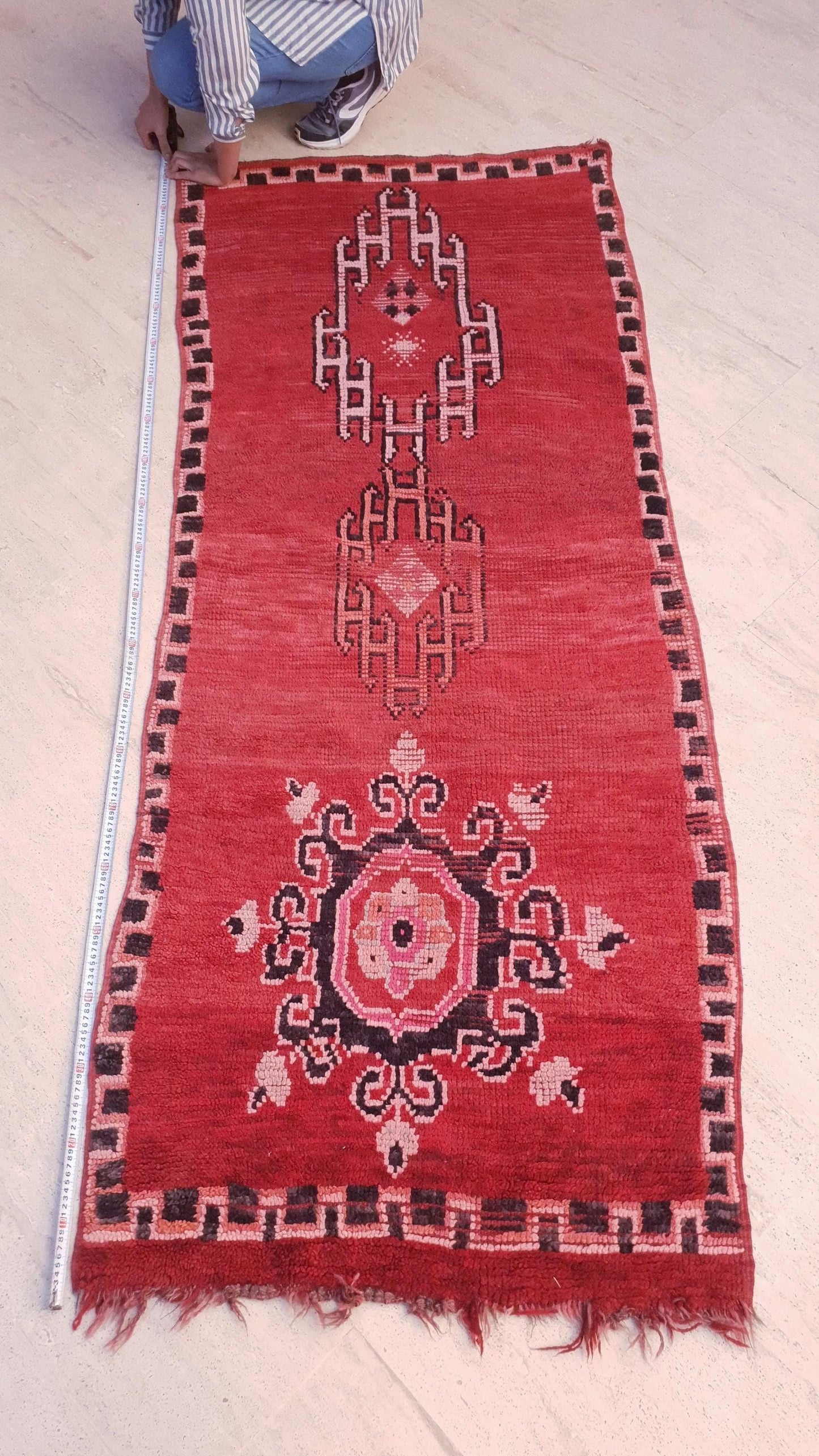 Vintage Moroccan Rug 3.1x7.3 Gorgeous Unique Red Boujaad Statement Runner Rug, bedroom rug, living room rug Abstract ac