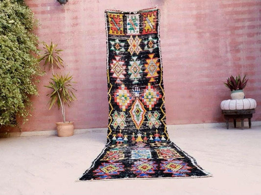 Vintage Moroccan Rug 2.7x11 Black Retro runner Rug Unique Hallway Rug bedroom living room rug boujaad runner rug
