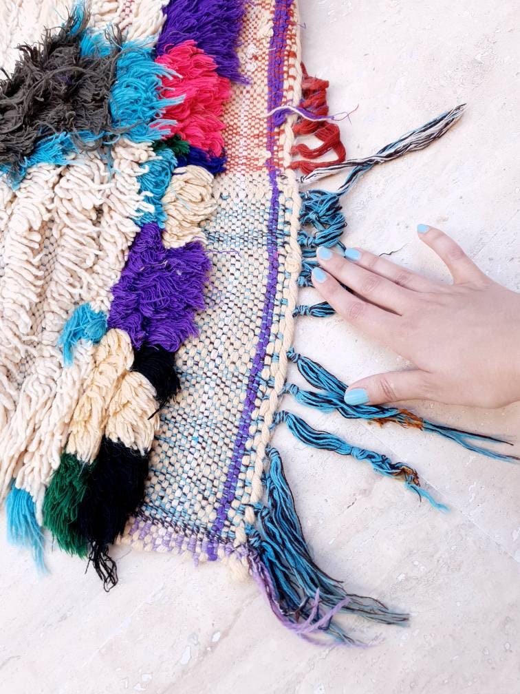 Vintage Moroccan rug 2.3x7.5 Unique Lovely hallway rug, beige runner rug, boujaad rug, boucherouite rug, morocco rug