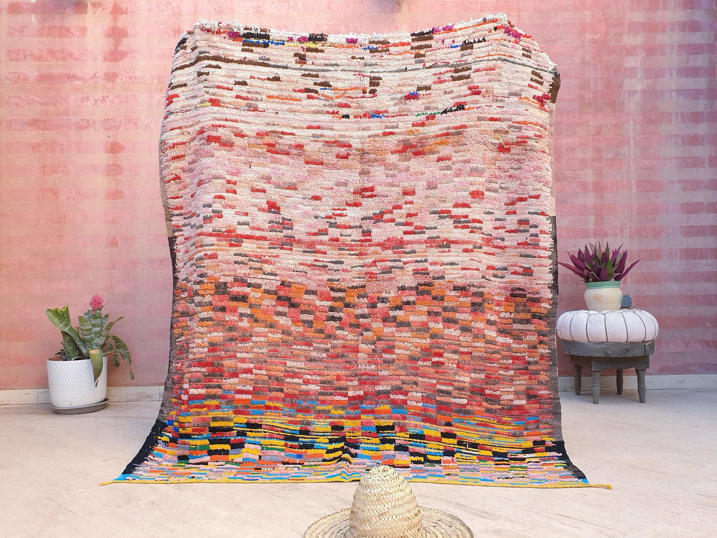 50% OFF CLOSING SALE Vintage Moroccan Rug 5.5x6.5 Stunning Checkered Boujaad Rug, blush berber rug, pink checkered Hallway Rug | accent rug