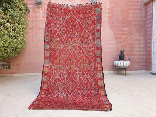 Gorgeous vintage Moroccan rug 3.7x7.5 Zayane Tribal rug, Berber area rug, blush red geometric rug