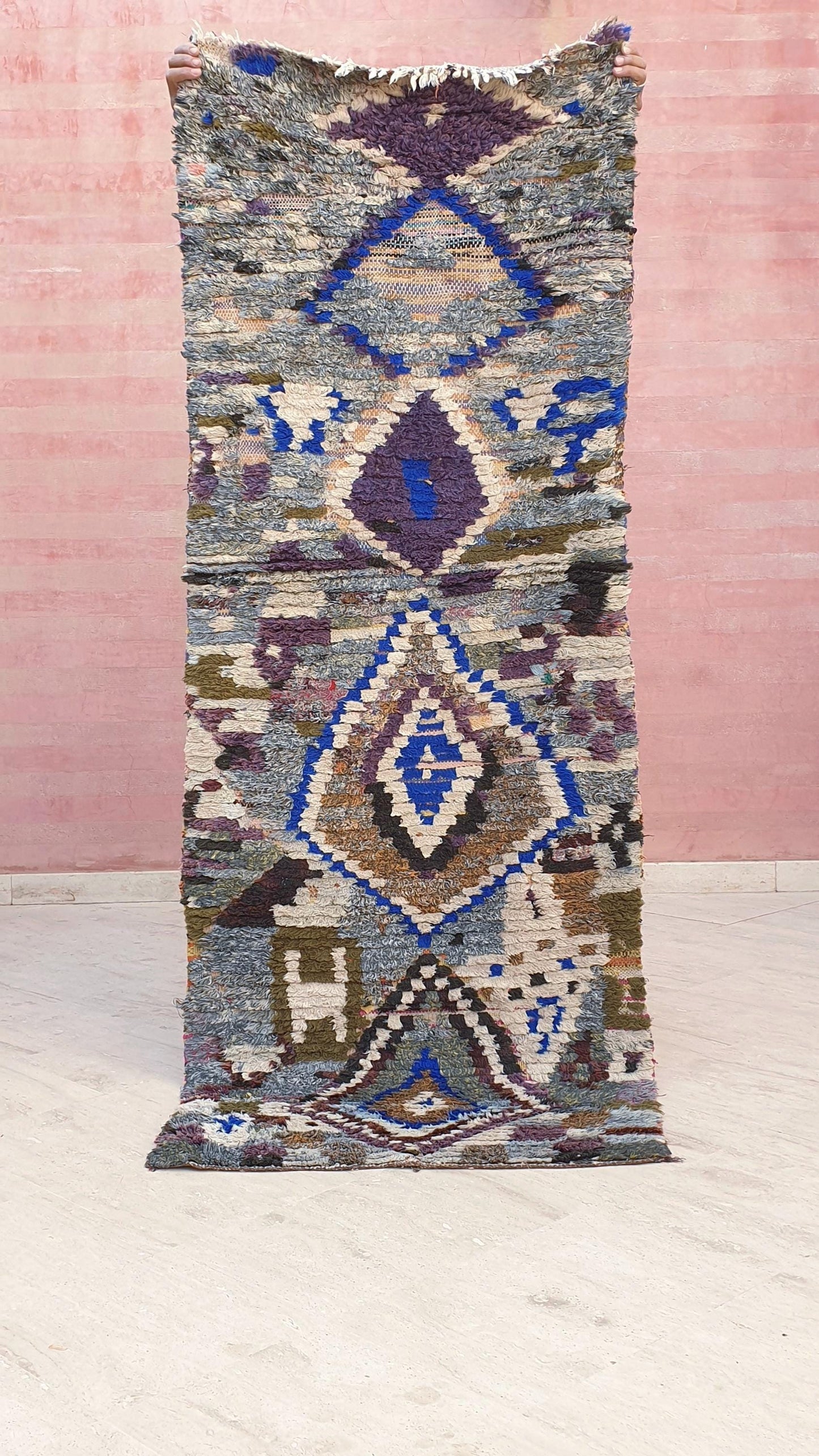 Gorgeous Moroccan Runner rug 2.5x7 unique gray purple abstract tribal rug, kitchen rug, statement hallway rug