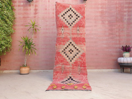 50% OFF CLOSING SALE Vintage Moroccan rug 2.6x8.8 Gorgeous Blush Pink Coral Yellow Boujaad rug, Pink Yellow Tribal Rug,  Pastels boujad Rug