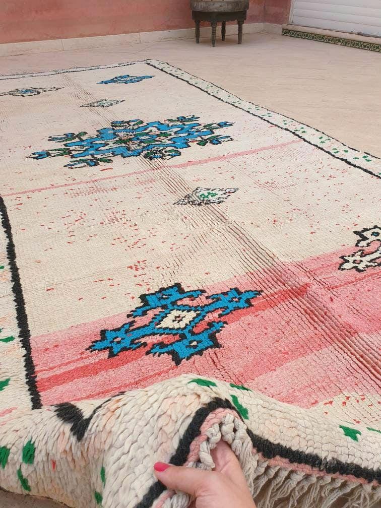 Vintage Moroccan Rug 4.6x10 Stunning pink White Boujaad Rug, unique tribal morocco rug, large boujad rug