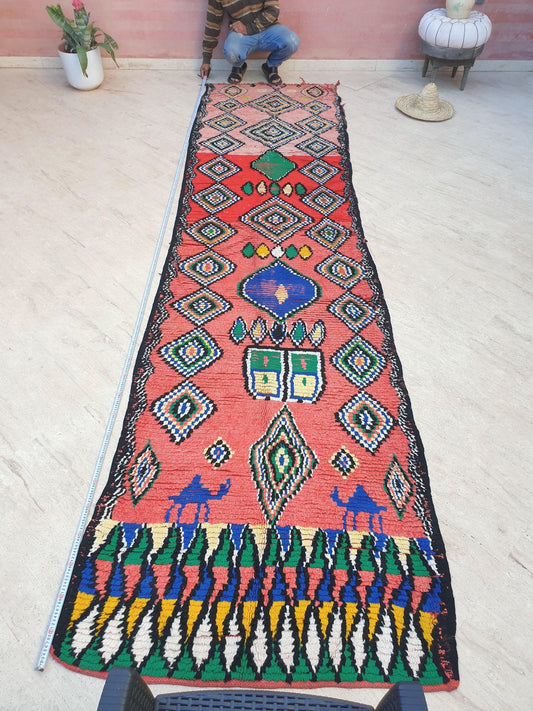 50% OFF CLOSING SALE Vintage Moroccan Rug 3.8x14 Incredible Boujaad runner Rug | Berber hallway rug | pink entryway colorful artistic rug