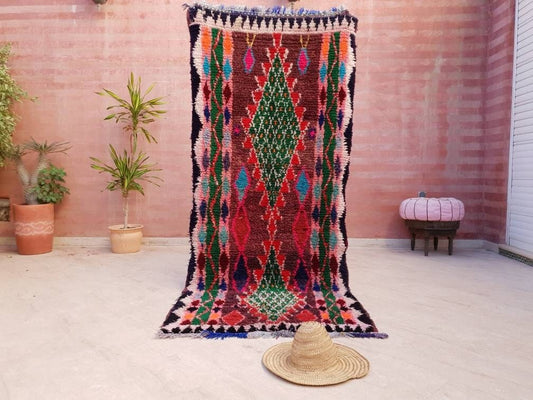 Vintage Moroccan Rug 3.5x8 Amazing Unique  Colorful Pretty vintage Moroccan Rug, boujaad berber rug, artistic rug bedroom rug
