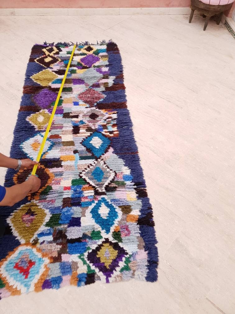 50% OFF CLOSING SALE Vintage Morocan rug 3.3x8.5 Stunning Artistic runner rug "Starry Night" living room rug, blue hallway rug bedroom rug