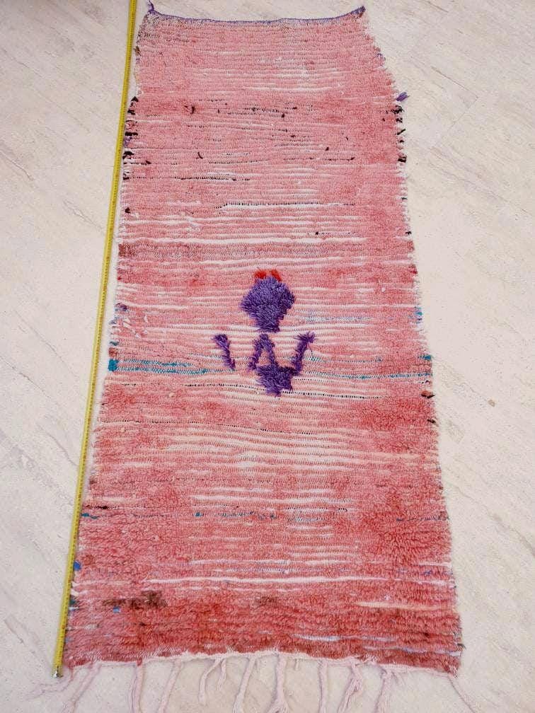 Super Pretty Vintage Moroccan Rug 2.9x6.8 "Lady in Purple" Blush Boujaad runner rug  bedroom livingm hallway berber rug