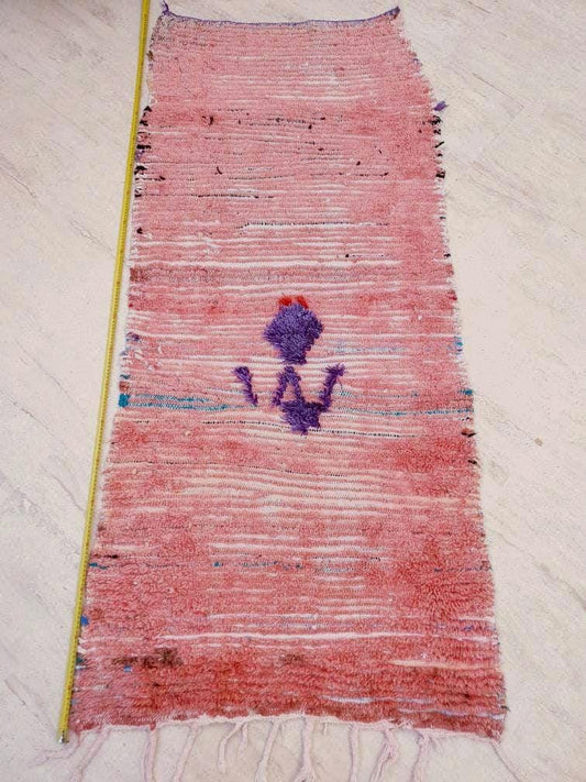 Super Pretty Vintage Moroccan Rug 2.9x6.8 "Lady in Purple" Blush Boujaad runner rug  bedroom livingm hallway berber rug