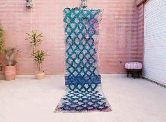 50% OFF CLOSING SALE Vintage Moroccan Rug 2.8x9.8 blush Boujaad runnger rug, Unique geometric Morrocan rug  bedroom rug, living room rug