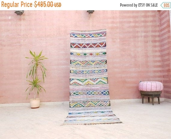 Vintage Moroccwn rug, Kilim Rug 2.9x8.7 Vintage Morrocan kilim Rug, berber rug bedroom rug living room rug boho rug hallway rug boujaad rug