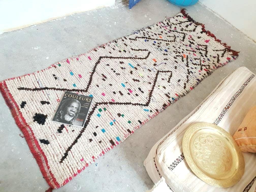Vintage Moroccan rug "Sprinkles" 3x7.5 rug, Berber Azilal Rug, Unique Morrocan rug Rare Rug bedroom rug living room rug