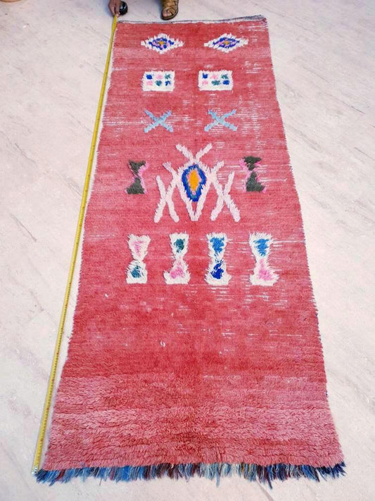 50% OFF CLOSING SALE Vintage Moroccan Rug 3.3x8.6  Gorgeous Blush Coral Salmon Boujaad rug, Unique runner Rug, Pink Morrocan rug