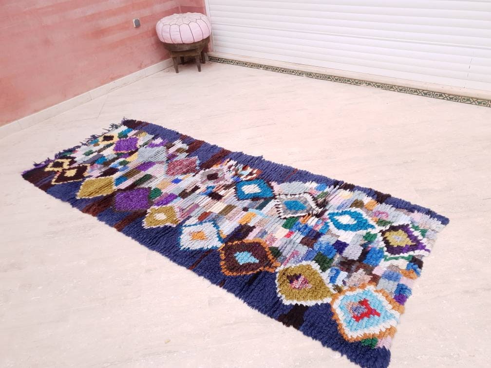 50% OFF CLOSING SALE Vintage Morocan rug 3.3x8.5 Stunning Artistic runner rug "Starry Night" living room rug, blue hallway rug bedroom rug