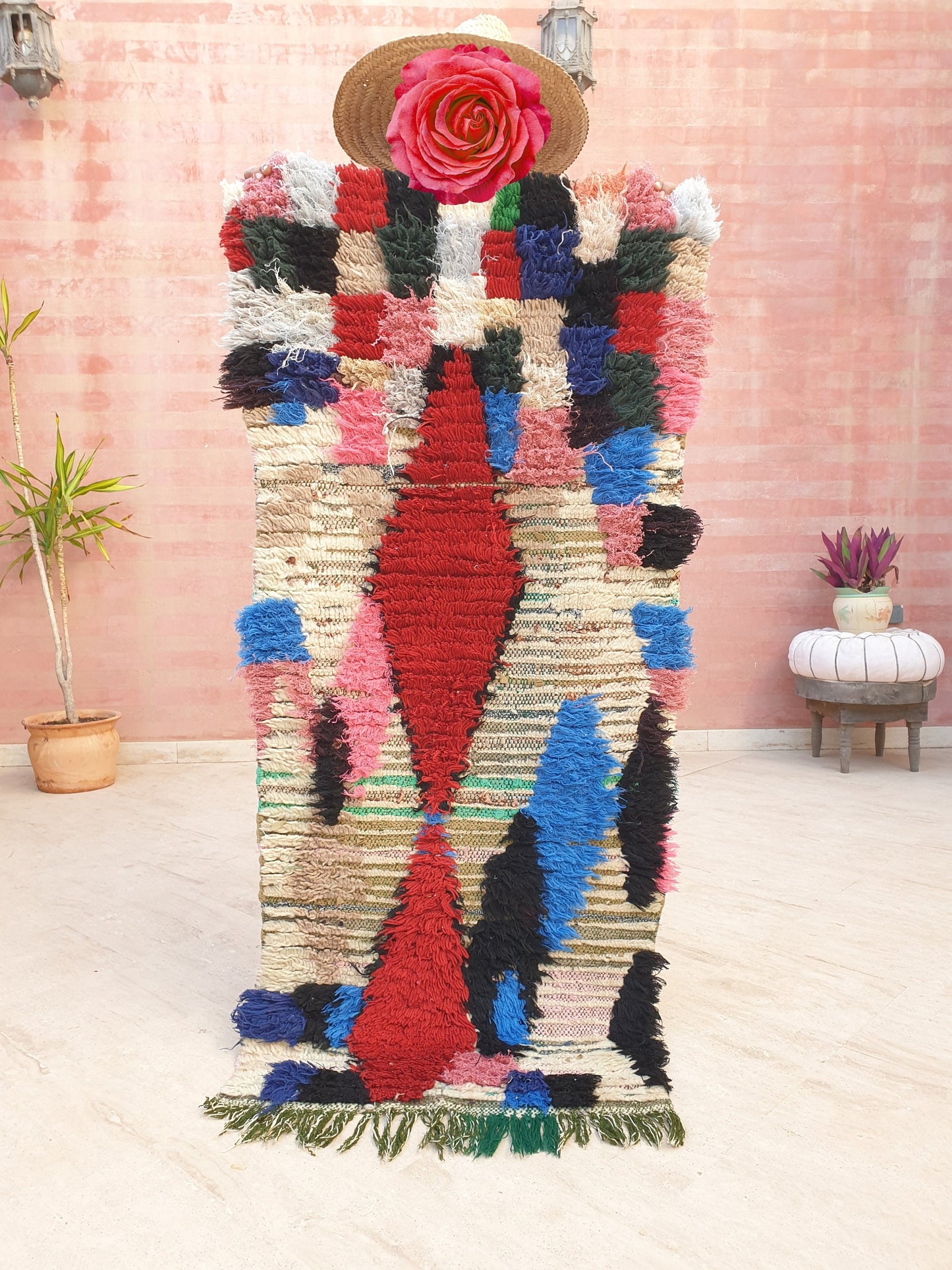 Vintage Moroccan Rug 2.5x5.4 Boucherouite Berber Rug, living room rug, rare morrocan rug bedroom rug accent rug