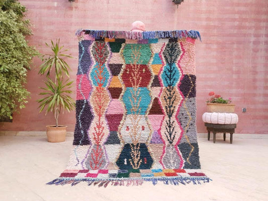 50% OFF CLOSING SALE Vintage Moroccan rug, Prettiest Berber rug, Unique Colorful boucherouite rug 4.3x5.8 Squarish Rug, Morocco rug