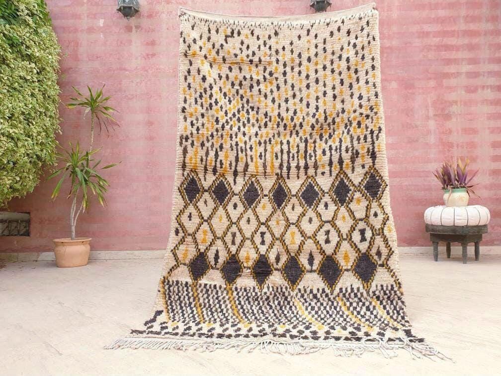 50% OFF CLOSING SALE Vintage Moroccan Rug 4x7 Stunning  Azilal Rug Mustard Brown Cream Berber Rug | Unique Tribal rug | wool bedroom rug