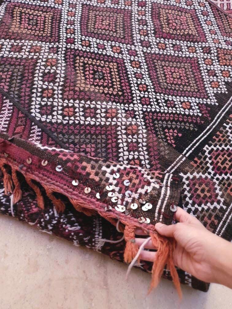 50% OFF SALE Vintage Moroccan Rug 6.3x11.8 Stunning kilim rug, Large area rug Vintage sequins berber rug Bedroom Rug, Warm Red Orang
