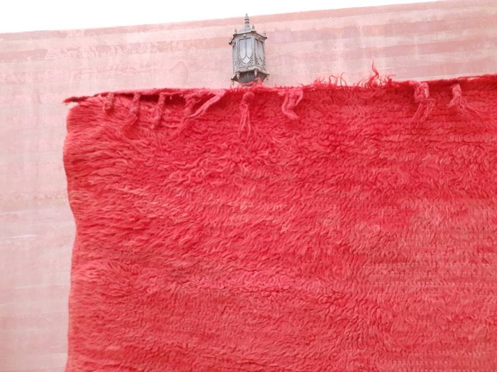 Vintage Moroccan Rug | 3.3x10.3 Gorgeous Boujaad muted red runner rug, Artistic Hallway rug, Unique red runner rug Authentic Beni mguild rug