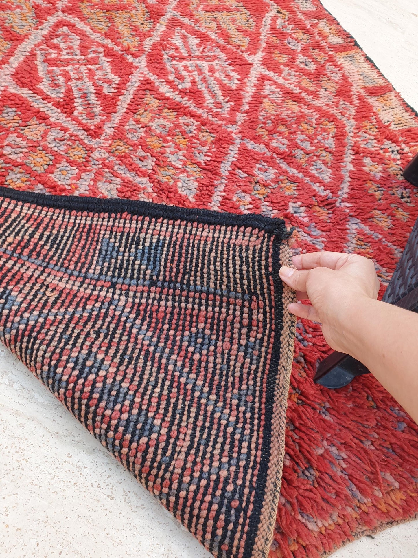 Gorgeous vintage Moroccan rug 3.7x7.5 Zayane Tribal rug, Berber area rug, blush red geometric rug