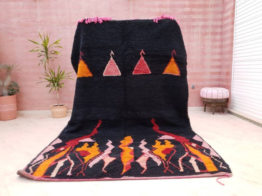 50% OFF CLOSING SALE Beautiful Moroccan rug 6.5x10.2 Gorgeous Abstact black large Beni Ourain Rug, bedroom rug living room rug