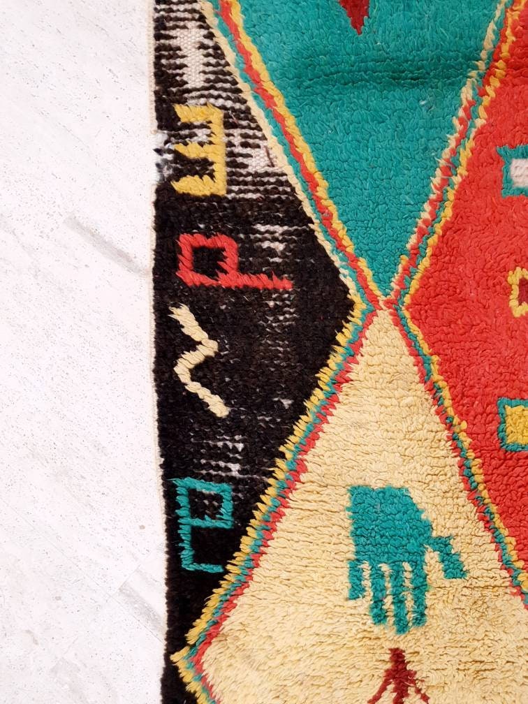 Vintage Moroccan Rug Stunning boujad Rug 3.3x5.4 Antique Boujaad Rug, Antique Berber Boucherouite Rug  Vintage Accent Rug, Entry way Rug