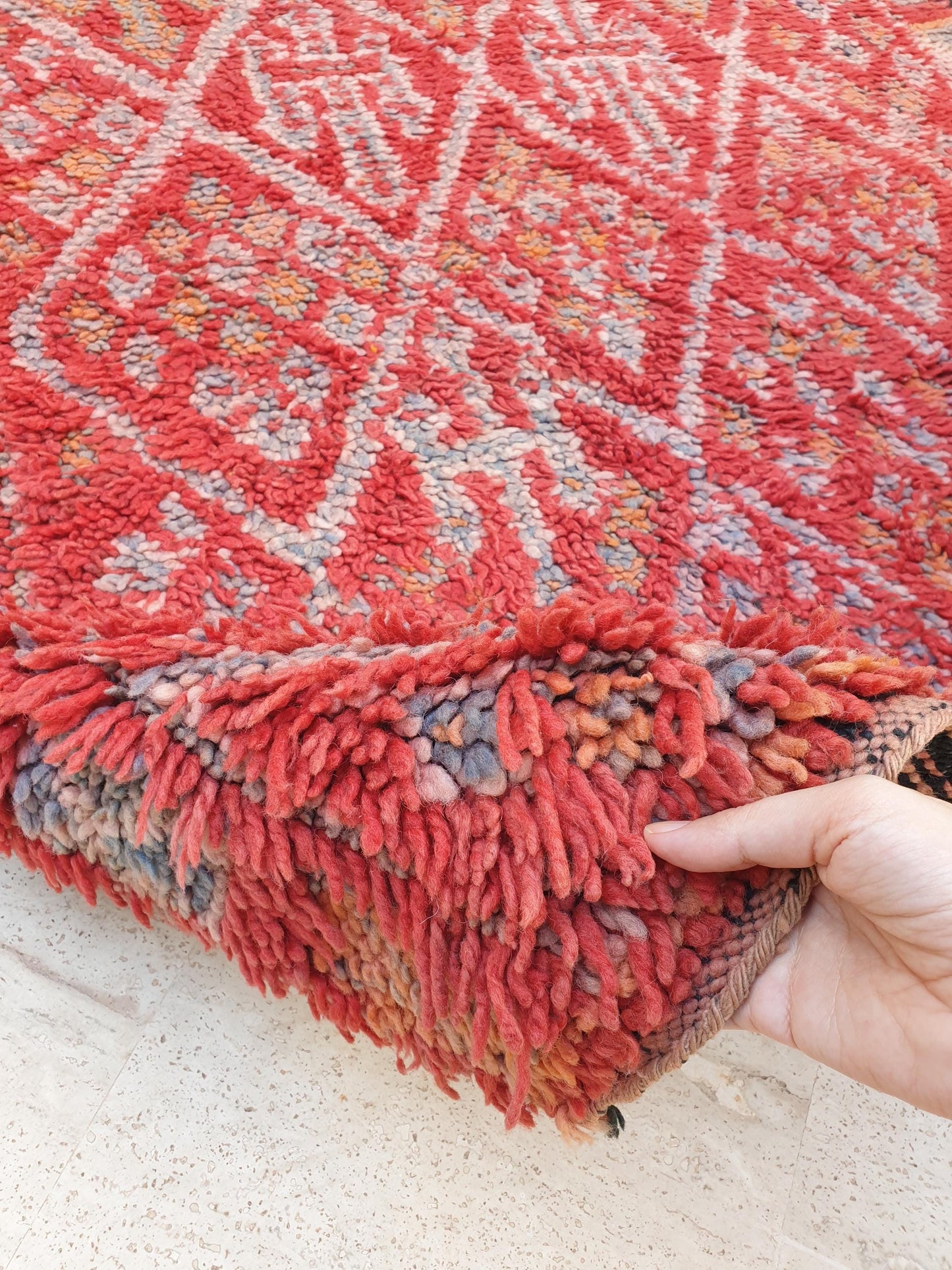 Gorgeous vintage Moroccan rug 3.7x7.5 Zayane Tribal rug, Berber area rug, blush red geometric rug