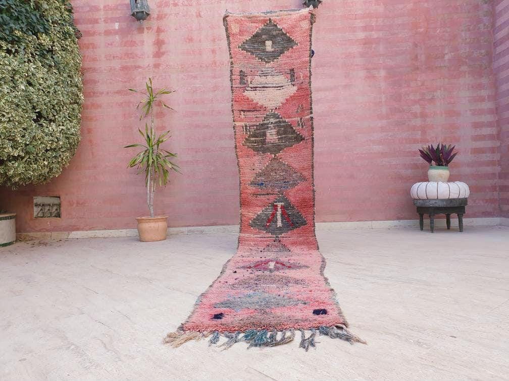 50% OFF CLOSING SALE Vintage Moroccan Rug 2.2x11.8 Stunning Moroccan boujaad Runner Rug, blush pink rug, long hallway rug Abstract carpet