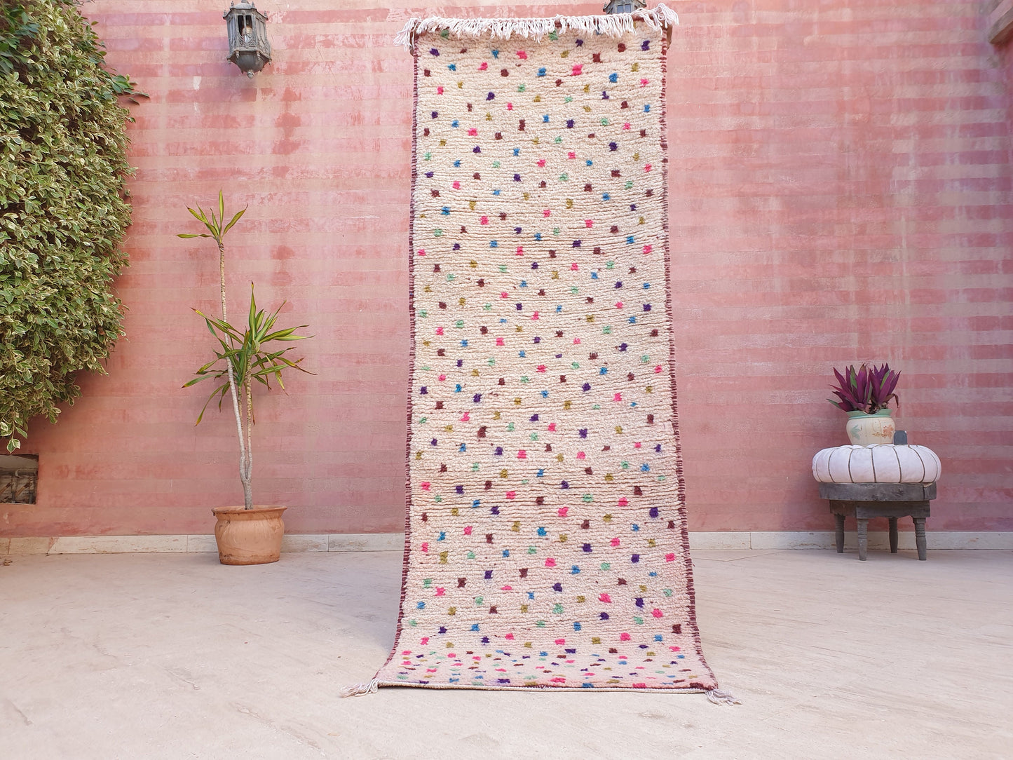 Beautiful Moroccan Runner rug 2.4x6.8 dotted wool rug,colorful dots moroccan carpet, berber tribal rug