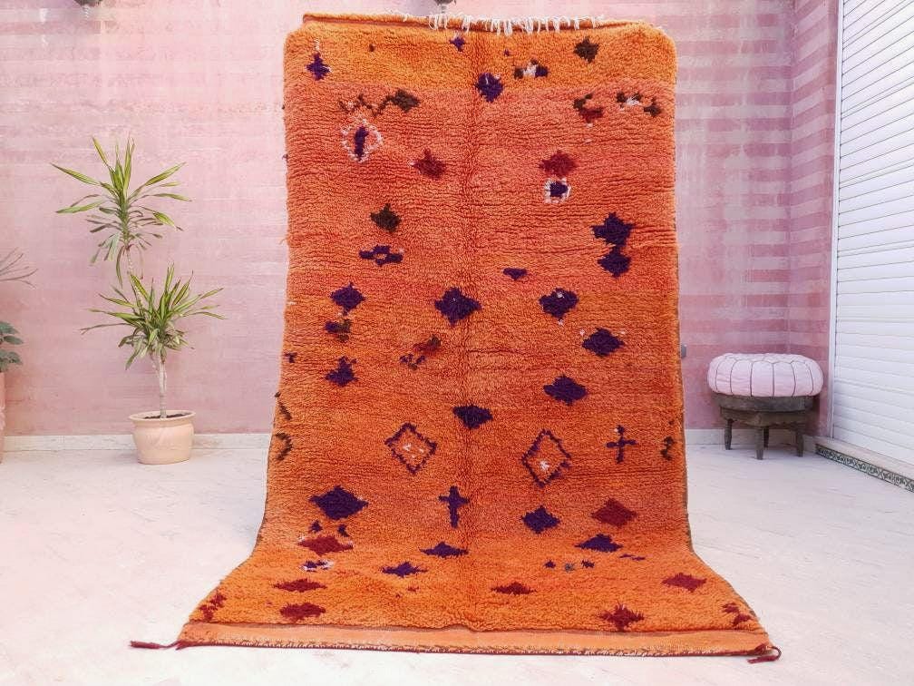 50% OFF CLOSING SALE Vintage Moroccan Rug 4.7x8.3 stunning orange papaya boujaad rug, Vintage Beni Ourain Rug bedroom rug, living room rug