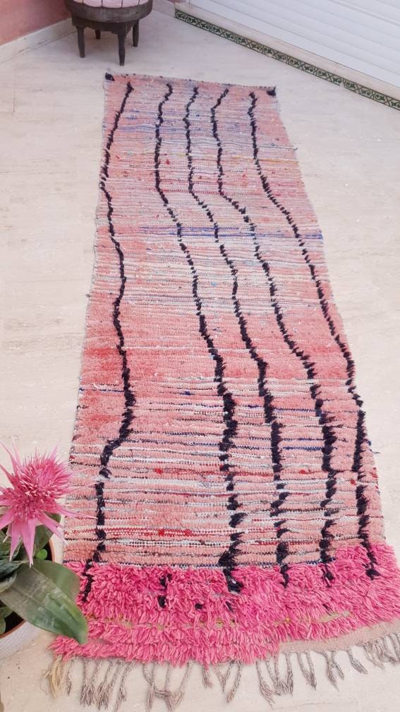 50% OFF CLOSING SALE Vintage Moroccan Rug 3.2x10 Gorgeous Pink boujaad runner rug blush pink berber runner rug boujad kitchen rug
