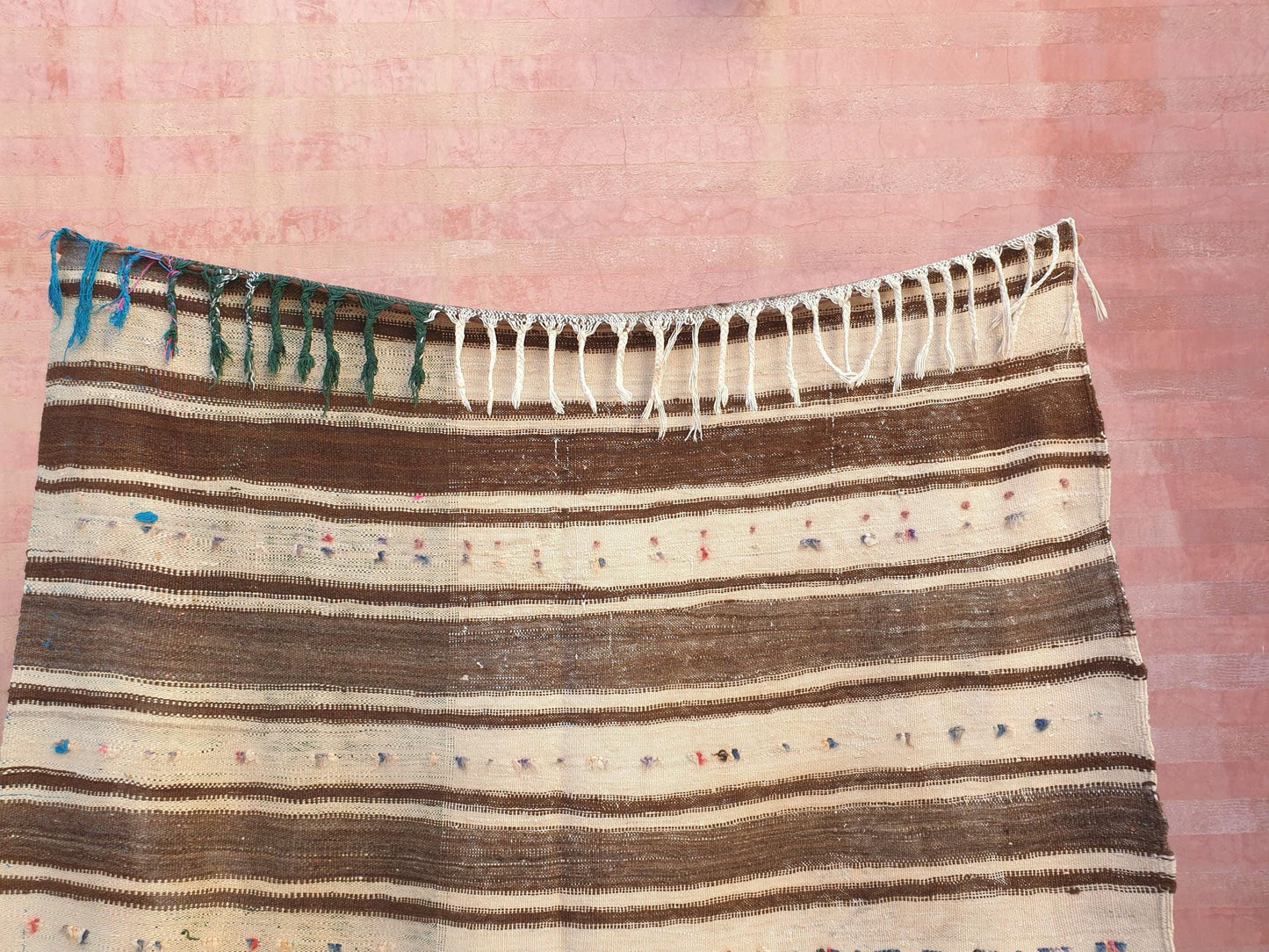 Vintage Moroccan Rug 4.3x8.7 Unique Beige Brown Moroccan Kilim | Woven wool flatweave rug | antique tribal rug Berber wool throw