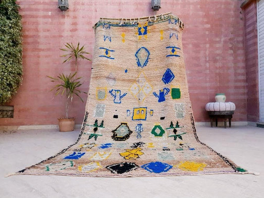 50% OFF CLOSING SALE Vintage Moroccan Rug 5x10.5 Stunning Blue Yellow Boujaad rug unique, Pastels colorful rug bedroom rug beni ourain rug