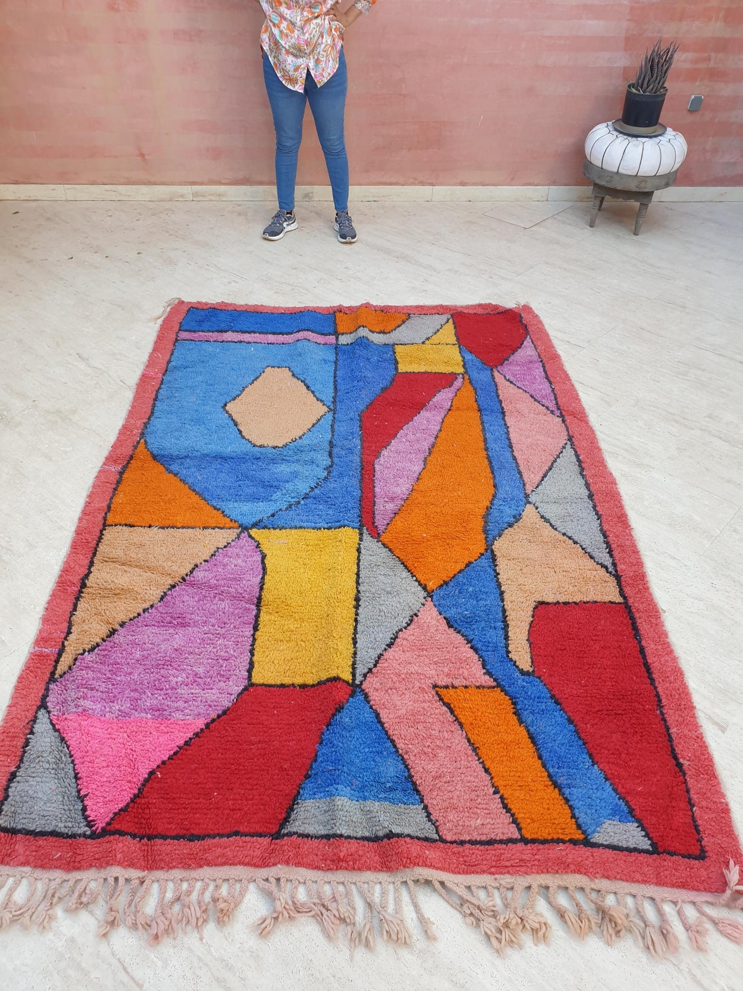 Gorgeous Colorful Moroccan Rug 5.8x8.5 Abstract Art Deco Unique Wool Carpet, Morocco Boujaad Rug