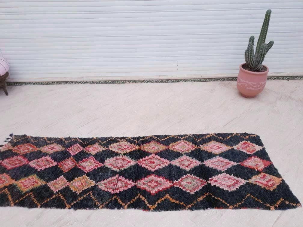 50% OFF CLOSING SALE Vintage Moroccan Rug 3x9 Black Rug, Retro runner Rug, Unique Hallway Rug, boujaad accent rug boucherouite rug
