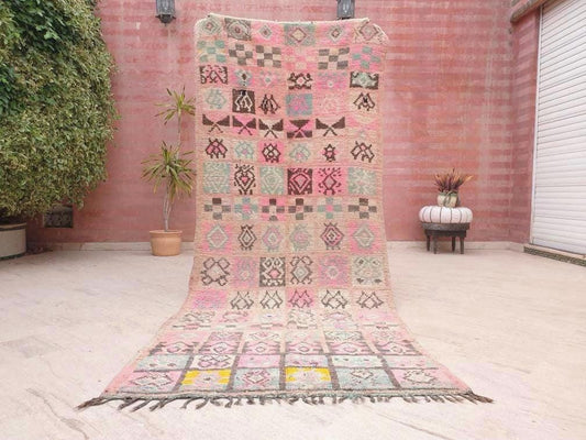 50% OFF CLOSING SALE Vintage Moroccan Rug 4x9.5 Pink Boujaad rug unique, blush colorful rug bedroom rug beni ourain rug Super Pretty rug
