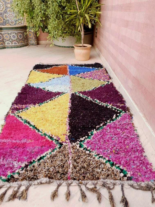 Vintage Moroccan Rug, Colorful Boucherouite Rug, Abstract Rug, Authentic berber rug, Artistic  boujaad rug