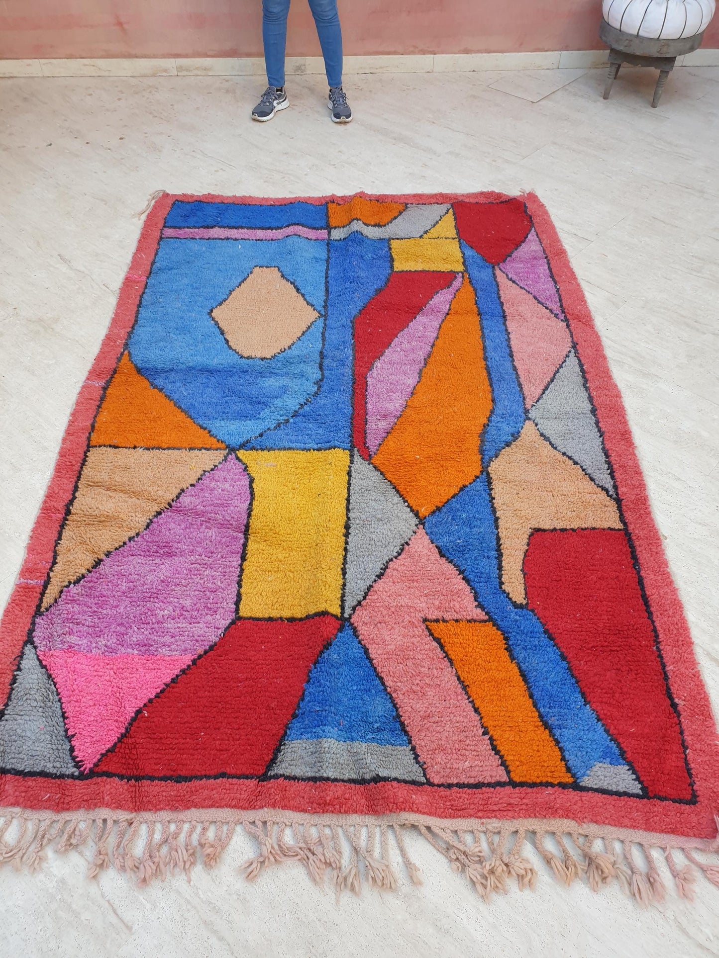 Gorgeous Colorful Moroccan Rug 5.8x8.5 Abstract Art Deco Unique Wool Carpet, Morocco Boujaad Rug