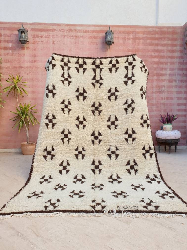 Vintage Moroccan Rug | 5.8x8.8 Stunning Authentic Vintage Beni Ourain Rug | Offwhite Cream Brown Unique Berber rug